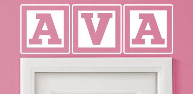 Ava Baby Block Name Bedroom Closet Door - 30 Inch Wide Wall Vinyl Decal Decorative Art