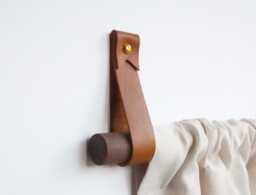 Leather Curtain Rod Bracket With Brass Curtain Rod Holder Wall Hooks Strap Leather Loop Mount Drapery Hanger Hook