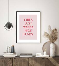 Pink Red Dressing Room Bedroom Print Quote, Girls Just Wanna Have Funds Funny Wall Art Print, Modern Poster Decor Fun Poster, Women - thumbnail 1