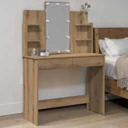 Dressing Table Vanity With Led Mirror Makeup Desk Drawers & Shelves - thumbnail 2