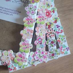 Colourful Floral Shaped Wooden Button Photo Frame 4 X 6 Inches