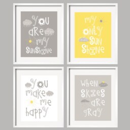 Sun & Clouds You Are My Sunshine Nursery Decor Prints Or Canvas Wall Art Set Grey Yellow Artwork Baby Boy Pictures For Playroom Of 4 - thumbnail 2