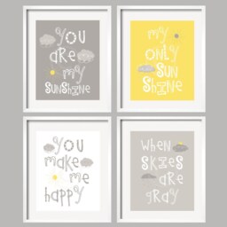 Sun & Clouds You Are My Sunshine Nursery Decor Prints Or Canvas Wall Art Set Grey Yellow Artwork Baby Boy Pictures For Playroom Of 4 - thumbnail 3