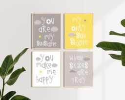 Sun & Clouds You Are My Sunshine Nursery Decor Prints Or Canvas Wall Art Set Grey Yellow Artwork Baby Boy Pictures For Playroom Of 4 - thumbnail 1