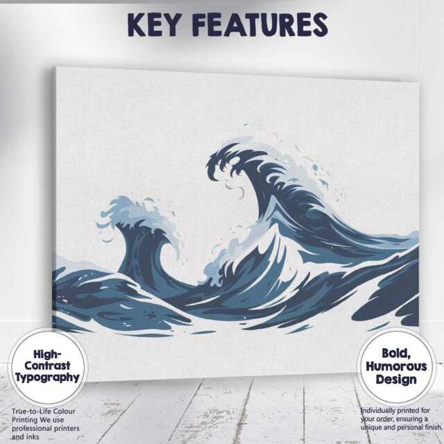 Dynamic Ocean Waves Coastal Seascape Illustration Canvas Wall Art Print Decor Picture Ready To Hang - image 1