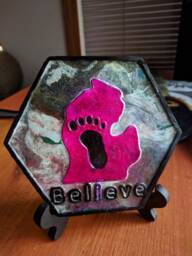 Decorative Tile, Wall Art, Hand-Crafted & Painted with Alcohol Ink, Bigfoot Sasquatch, Michigan, Recycled Re-Purposed Plastic, Hexagon Tile - thumbnail 1