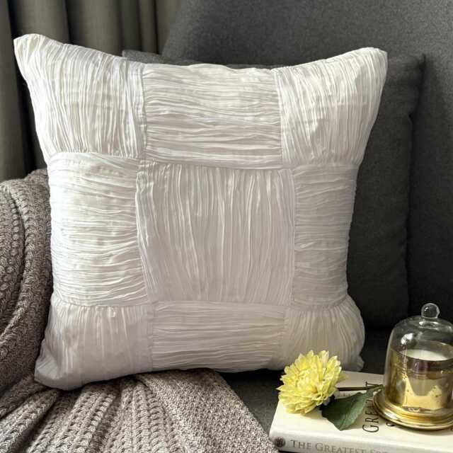 Ivory Crushed Art Silk, Patchwork Pattern, Modern Throw Pillow Cover/Euro Sham - Pure Dreams - image 1