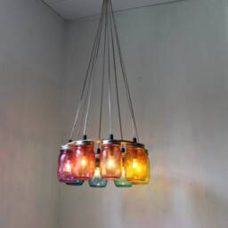 Rainbow Connection Mason Jar Chandelier, Hanging Pendants Lighting Fixture, 8 Colored Pint Jars, Bulbs Included, Free Shipping - thumbnail 2