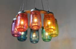 Rainbow Connection Mason Jar Chandelier, Hanging Pendants Lighting Fixture, 8 Colored Pint Jars, Bulbs Included, Free Shipping - thumbnail 1