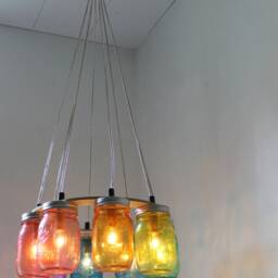 Rainbow Connection Mason Jar Chandelier, Hanging Pendants Lighting Fixture, 8 Colored Pint Jars, Bulbs Included, Free Shipping - thumbnail 4