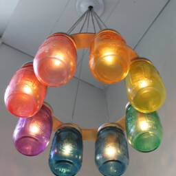 Rainbow Connection Mason Jar Chandelier, Hanging Pendants Lighting Fixture, 8 Colored Pint Jars, Bulbs Included, Free Shipping - thumbnail 3