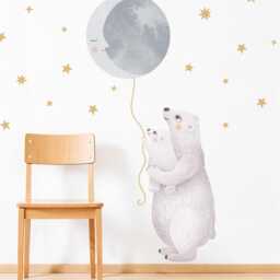 Nursery Polar Bear & Moon Wall Decal, Decor, Star Sticker, Kids Decals, Art, Peel Stick, Decals - thumbnail 2