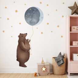 Nursery Polar Bear & Moon Wall Decal, Decor, Star Sticker, Kids Decals, Art, Peel Stick, Decals - thumbnail 3