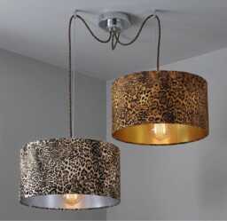 New High Quality Leopard Lynx Gold & Cream Animal Print Drum Shape Lamp Shade Ceiling Suitable For All Fittings - thumbnail 1