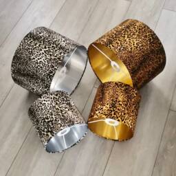 New High Quality Leopard Lynx Gold & Cream Animal Print Drum Shape Lamp Shade Ceiling Suitable For All Fittings - thumbnail 3