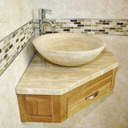 Bathroom Vanity Unit Oak Corner Wash Stand Travertine Top & Basin 501Wt025T - thumbnail 3