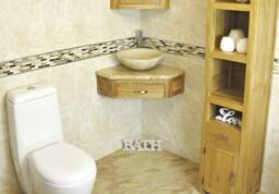 Bathroom Vanity Unit Oak Corner Wash Stand Travertine Top & Basin 501Wt025T - thumbnail 1