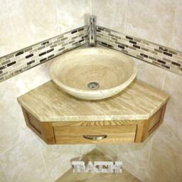 Bathroom Vanity Unit Oak Corner Wash Stand Travertine Top & Basin 501Wt025T - thumbnail 2