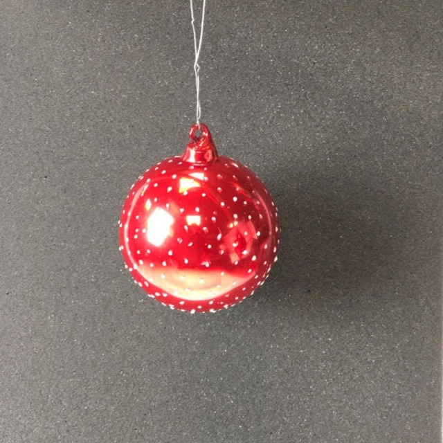 Red Hand Blown Glass Decorations With White Glitter Spots Christmas Tree Holiday Shiny Sparkly Ornaments - Festive Winter Gift - image 1