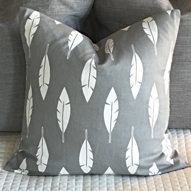 Grey/White Feather Patterned Pillow Cover Home Decor Toss Throw Couch Chair Gift Nursery Housewarming Best Seller - image 1