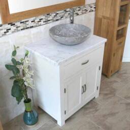 Bathroom Vanity White Painted Wash Stand Marble Top & Stone Basin 502Pwmsbc - thumbnail 3