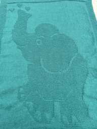 Hand Knitted Baby Blanket Teal Green Elephant Design - thumbnail 1