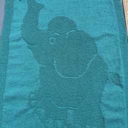 Hand Knitted Baby Blanket Teal Green Elephant Design - thumbnail 3