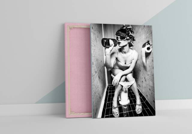Girl On Toilet Drinking Large Canvas Art Print Gift A0 A1 A2 A3 A4 - image 1