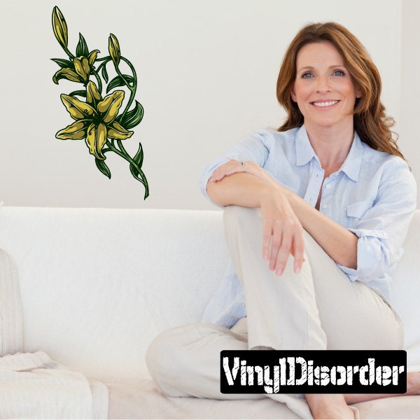 Floral Flower Wall Decal - Fabric Vinyl Removable & Reusable Floralfloweruscolor026Et