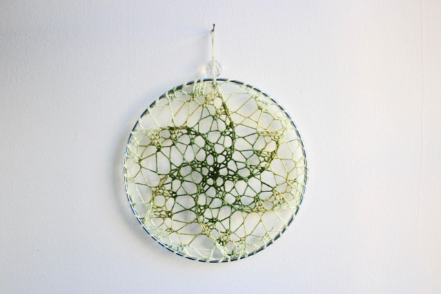 Earring Holder - Green Starburst Jewelry Display Organizer Fiber Art Wall Hanging - image 1