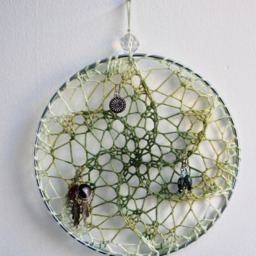 Earring Holder - Green Starburst Jewelry Display Organizer Fiber Art Wall Hanging - thumbnail 2