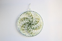 Earring Holder - Green Starburst Jewelry Display Organizer Fiber Art Wall Hanging - thumbnail 1