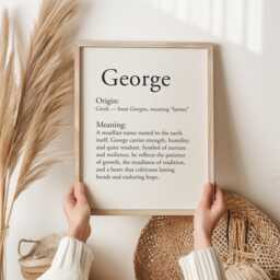 George Name Meaning Print - Greek Origin Definition Wall Art, Premium Personalized Gift For Birthday, Baby Shower Or Christmas - thumbnail 1