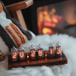 In-14 Nixie Clock in Slim Wooden Enclosure With A Clear Plastic Bottom Cover - thumbnail 2