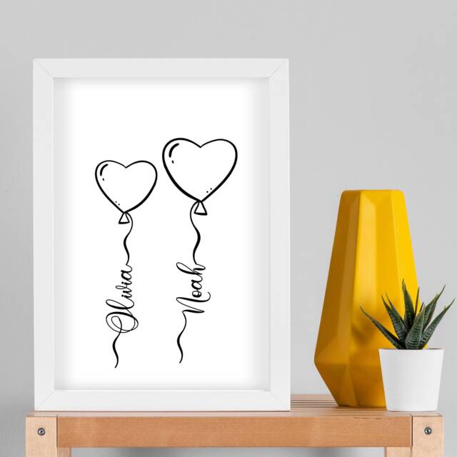 Personalized Family Heart Balloons Print Custom Home Wall Art - image 1