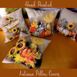 Hand Painted Pumpkin Pillow Cover Autumn Sunflower Decor - thumbnail 1