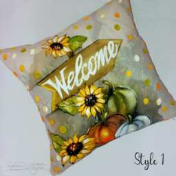 Hand Painted Pumpkin Pillow Cover Autumn Sunflower Decor - thumbnail 3