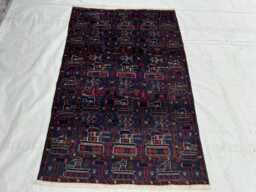 Handmade 4x6 Ft Afghan War Rug - Purple Blue With Tanks Helicopters Colorful Boho Wall Hanging Red Kalashnikov Decor