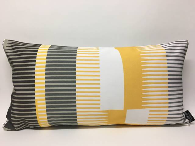 Combed Stripe Cushion - Saffron, Charcoal + White - image 1