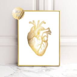 Gold Foil Anatomical Heart Art Print Medical Office Decor - thumbnail 2