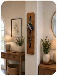 Handmade 6.5cm Wide Oak Waxed Key Rail Slim Vertical Holder, Choice Of Hook Finishes
