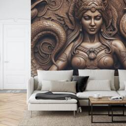Wood Carving Woman Wallpaper Mural, Peel & Stick Wall Decal - thumbnail 2