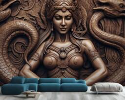 Wood Carving Woman Wallpaper Mural, Peel & Stick Wall Decal - thumbnail 1