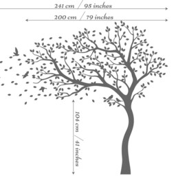 White Leaning Tree Wall Decal With Birds - Large Nursery Nature Mural Decor 098 - thumbnail 2