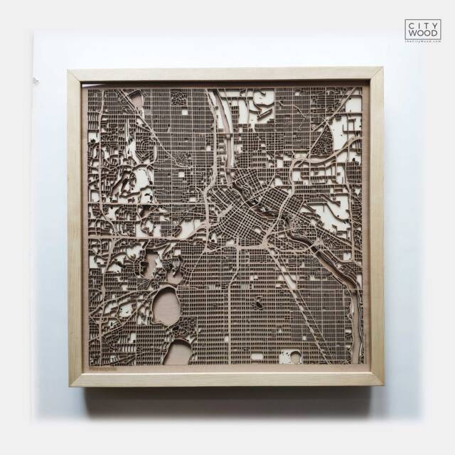Minneapolis Wooden Map - Laser Cut City Streets, Framed Minimalist Wall Art - image 1