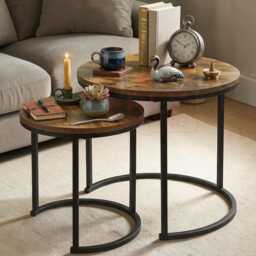 Rustic Wooden Coffee Table Set, Nest Of Tables Side For Living Room Decor - thumbnail 1