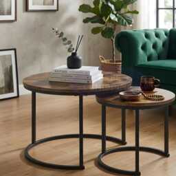 Rustic Wooden Coffee Table Set, Nest Of Tables Side For Living Room Decor - thumbnail 3