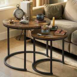 Rustic Wooden Coffee Table Set, Nest Of Tables Side For Living Room Decor - thumbnail 2