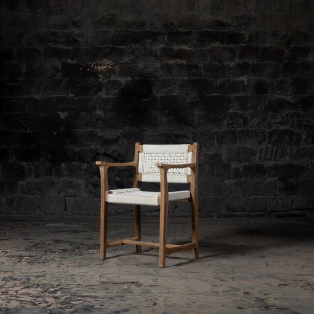 Reclaimed Teak Wood Arm Chair Rustic Woven Dining Chair - image 1