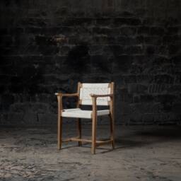 Reclaimed Teak Wood Arm Chair Rustic Woven Dining Chair